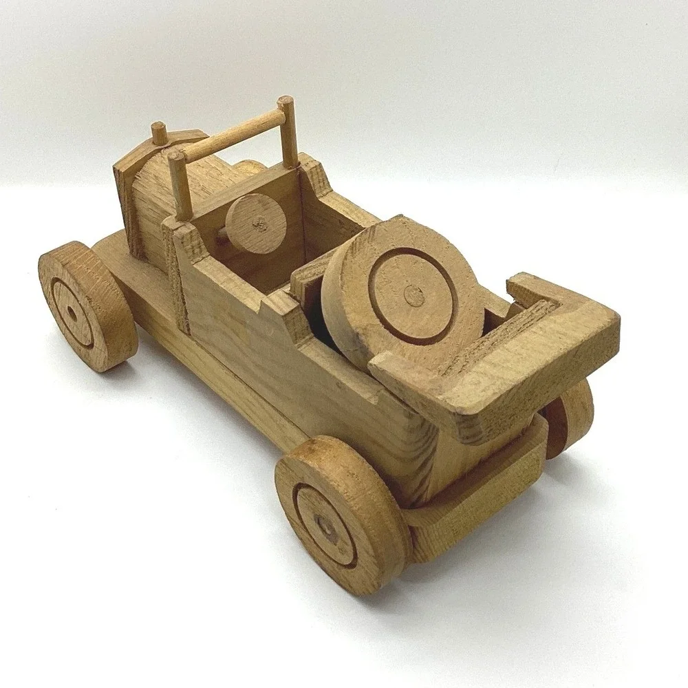 Vintage Handmade Wooden Toy Cars Set of 3 Antique Style Model T Sedan Roadster‎